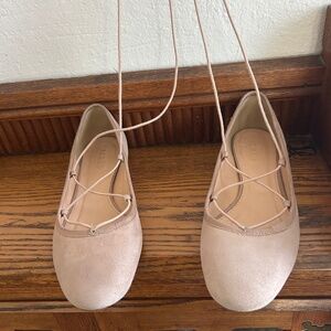 J.Crew lace up ballet flats in light ballet suede